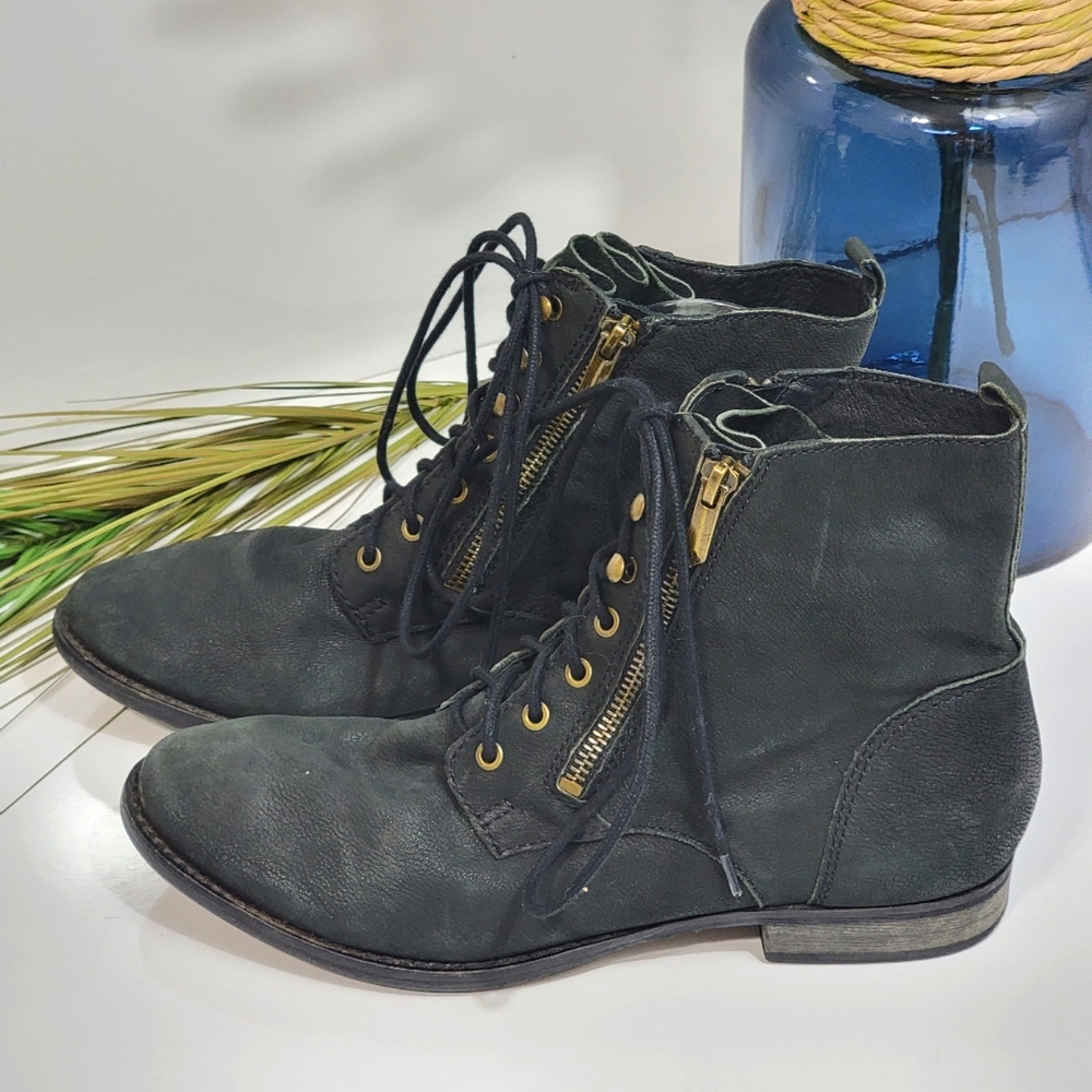 Sam Edelman Mackay- Lace-Up Black Leather Boots- Size 9